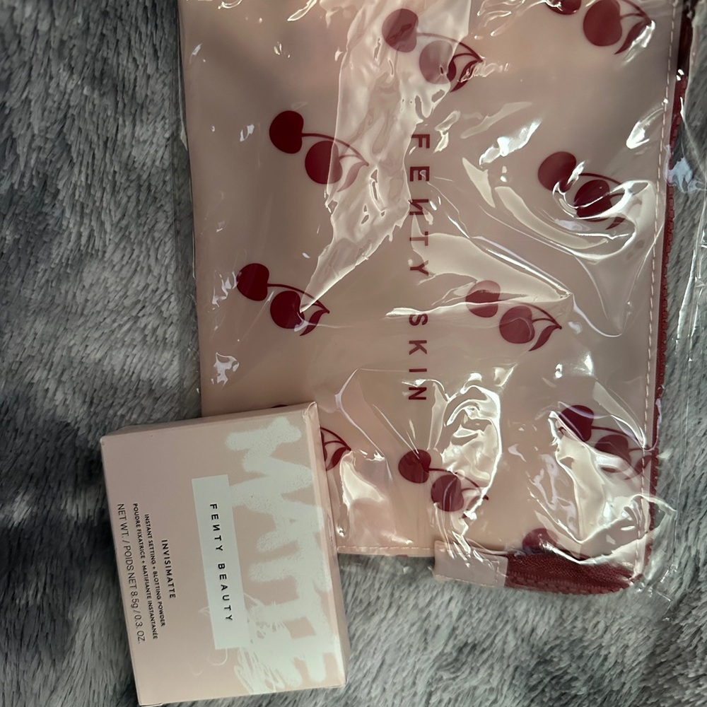Fenty Beauty Cherry Cosmetic Bag with Setting Powder